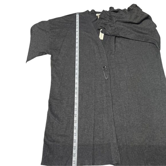 Max Studio Cardigan Grey Safety Pin Front Closure Ruffled Cuffs Medium - Picture 11 of 14